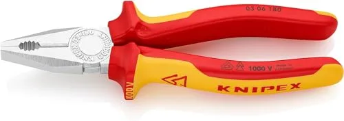 KNIPEX Alicate universal cromado aislados con fundas multicomponentes, según norma VDE 180 mm, 03 06 180