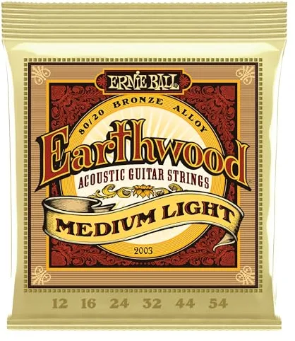 Ernie Ball Earthwood Medium Light - Cuerdas para guitarra acústica, bronce 80/20, calibre 12-54