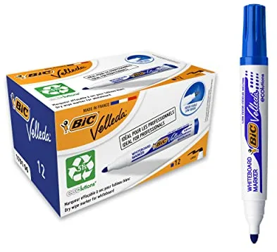BIC Velleda Ecolutions 1701 Rotuladores de Pizarra, Óptimo para Uso de Oficina y la Escuela, Azul, Paquete de 12 Unidades