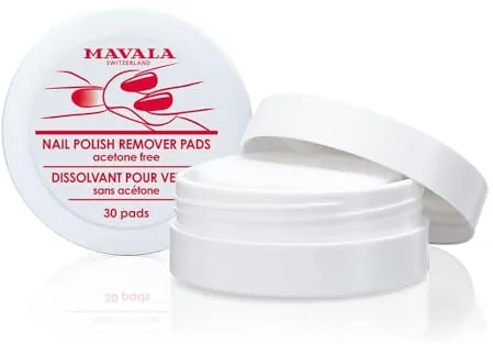 MAVALA - Quita Esmalte de Uñas 30 Discos, Sin Acetona, Prácticos para Viajar, Impregnados con QuitaEsmalte Suave, Propiedades Calmantes y Antioxidantes