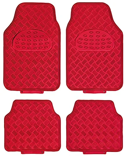 S SUMEX Alfombrillas de Coche Diseño Metálico, 4 Piezas 2 Delanteras y 2 Traseras, SUV, Furgonetas, Coches Alfombrillas de Protección para Todo Tipo de Clima de Alta Resistencia, Acabado Rojo