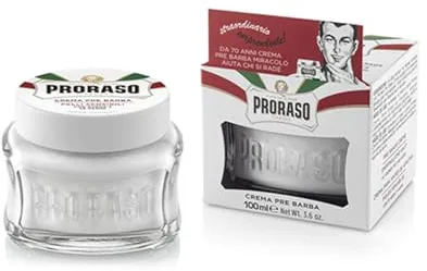 Proraso Crema pre afeitado, 100 ml, crema facial hombre para piel sensible, crema barba hidratante con extractos de avena y té verde, blanco