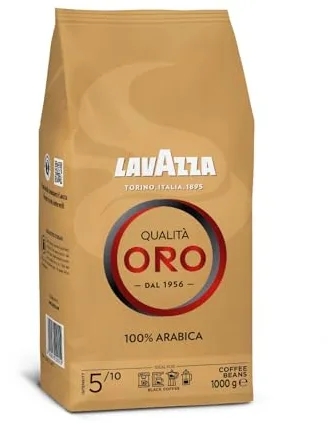Lavazza, Qualità Oro, Café en Grano Natural, Ideal para la Máquina de Café Espresso, con Notas Aromáticas de Frutas y Flores, 100% Arábica, Intensidad 5, Tueste Medio, Paquete de 1 kg