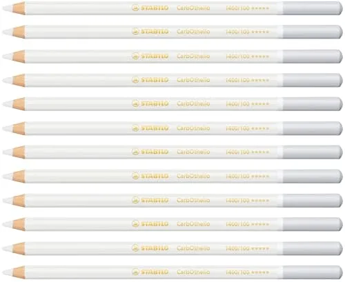 STABILO Lápiz de color tiza-pastel CarbOthello - Caja con 12 unidades - Color blanco titaneo