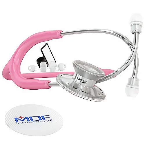 MDF Instruments MDF747XP-01 Acoustica® Deluxe, Fonendoscopio ligero de doble cabeza - Garantía de por vida & Programa-piezas-gratuitas-de-por-vida, Rosa