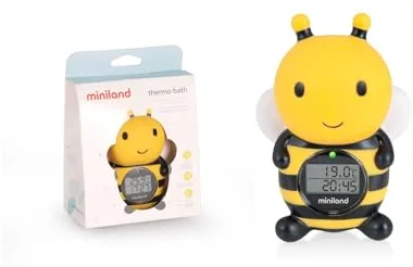 Miniland Termómetro de baño para bebe con Divertido Diseño de Abeja, Termómetro Bañera bebe, Pantalla con función reloj y temporizador, Flotante y resistente al agua | Bee