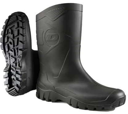 DUNLOP Botas de caucho Dee Calf – Botas de agua de caña media para mujer y hombre – Impermeables, ligeras y cómodas – Negras – Tallas 37–47