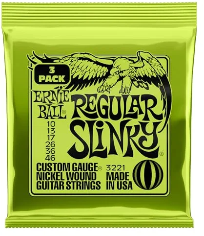 Ernie Ball Regular Slinky - Cuerdas para guitarra eléctrica, entorchado de níquel, 3 paquetes, calibre 10-46