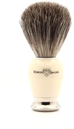 Edwin Jagger 81SB587AMZ Brocha De Afeitar Clásica De Tejón Puro Imitación Marfil Con Soporte Para Crema De Afeitar O Jabón Para Hombres Y Mujeres