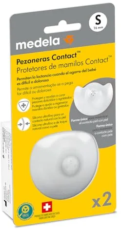 Medela pezoneras para lactancia Contact, protectores delgados de silicona y sin BPA, 1 paquete con dos protectores (16 mm) y estuche