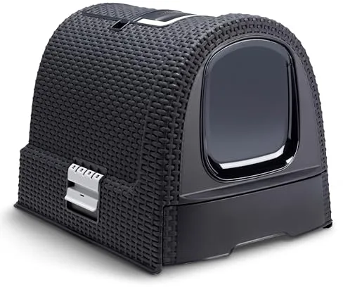Curver Inodoro para Gatos, Bandeja Sanitaria Cerrada, Compartimento Inferior extraíble para facilitar la Limpieza, Pala para Arena y Alfombrilla Incluidas, Dimensiones: 40 x 38.5 x 51.5 cm Grafito