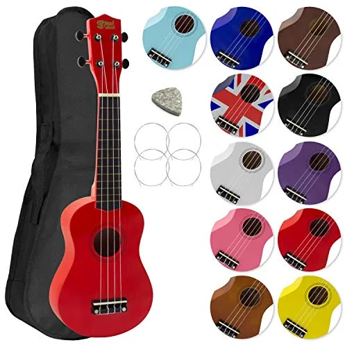 Tiger Mad About SU8 Ukelele soprano en rojo, con estuche, púa y cuerdas de repuesto, óptima para escuelas y principiantes, SU8-RD, Tamaño completo