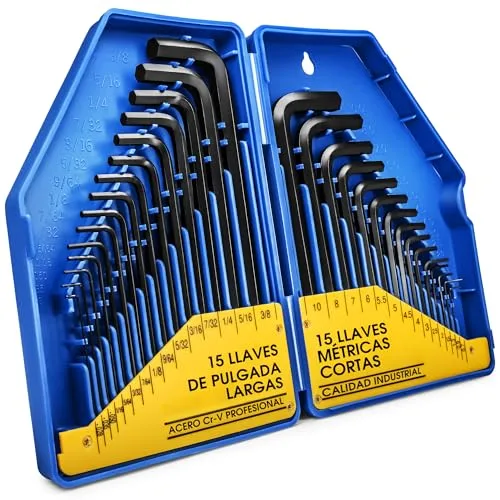 S&R Juego Llaves Allen en Pulgadas y Metrica Largas y Corta. 30 Llaves hexagonales para Coche, Moto, Bici
