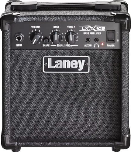 LANEY LX10B BASS AMP -10W BASS AMP, 2 EQ Combo Portable Practice Guitar Amplificador perfecto para principiantes. Auriculares para la práctica silenciosa y aux para atascarse - negro