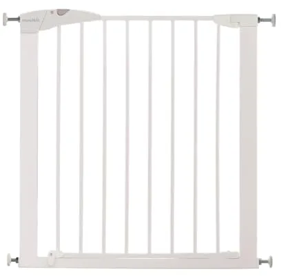 Munchkin Valla de Seguridad Infantil, Barrera de Escalera para Bebés y Niños Pequeños, Valla de Montaje Fácil sin Tornillos, Puerta de Seguridad para Bebé, Valla Metálica, 76-82 cm, Blanco