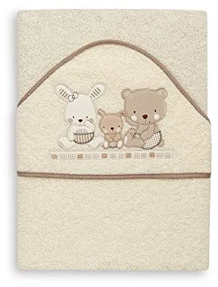 Interbaby - Capa de Baño Bebe Love Beige | Toalla Bebe con Capucha 100% Algodón, 100x100cm, Unisex | Suave, Cómoda, Secado Rápido | Ideal para Recién Nacidos, Bebes y Niños Pequeños