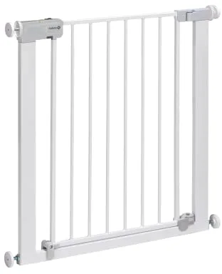 Safety 1st Auto Close, Barrera Seguridad Niños Escalera a Presión, 73–80cm (máx. 136cm), Valla Seguridad Infantil Automática, Apertura Una Mano, Sin Tornillos (Sin Taladros), Doble Bloqueo, Blanca