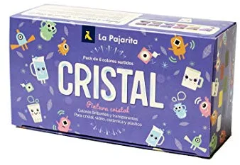 La Pajarita 999994C, Kit Pintura Cristal al Agua + Pincel, 6 Colores Brillantes y Transparentes
