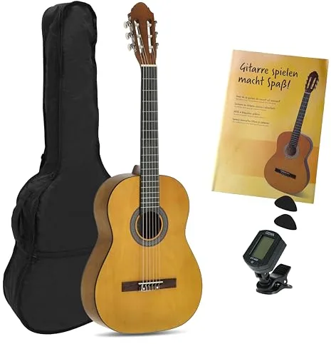 Juan Miguel Navarrez guitarra de concierto - guitarra clásica - 4/4 honey - color natural - set de iniciación - incl. funda, púas, libro, afinador