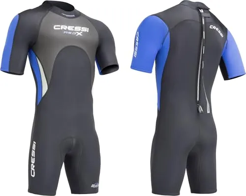 CRESSI Med X Man Shorty Wetsuit 2.5mm Black/Blue L/4 - Traje Monopieza sin Capucha de Manga y Pantalón Cortos en Neopreno Biforrado de 2.5mm para Hombre, Negro/Azul/Plateado, L/4