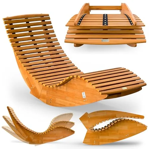Casaria® Tumbona Mecedora Plegable Asiento Madera Acacia FSC® Certificada 160Kg Ergonómica 154x60x78cm Resistente Intemperie Jardín Balcón Terraza