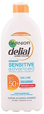 Garnier Delial Sensitive Advanced Leche Protectora Solar Formato XXL Familiar. Ceramide Protect: mantiene la piel hidratada y la función barrera intacta. 0% pegajoso, 0% graso.