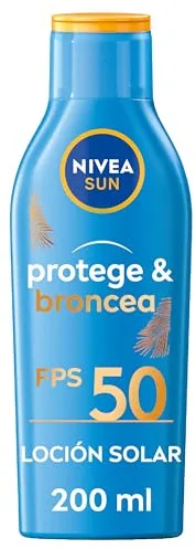 NIVEA SUN Protege & Broncea Leche Solar Activadora del Bronceado FP50 (1 x 200 ml), potenciador del bronceado resistente al agua, protección solar alta, crema solar 50 bronceadora