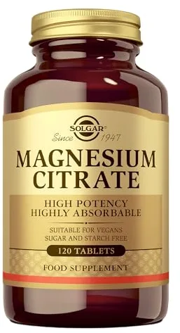 Solgar | Magnesium Citrate | Suplemento Alimenticio que Reduce la Fatiga | Con Magnesio | Para Hombre y Mujer | 120 Cápsulas