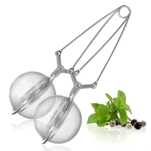 COM-FOUR® 2x pinzas de té, infusor de té en forma de bola de acero inoxidable 304, coladores de té para té suelto, pinzas de colador para los amantes del té (02 piezas - Ø 6,5 cm)