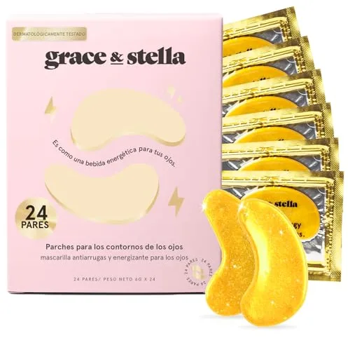 Grace and Stella Parches Ojos Bolsas y Ojeras para Reducir Ojeras, Bolsas, Arrugas - Parches Ojos de Gel, Cuidado Personal Vegano No Testado en Animales [24 Pares, Oro]