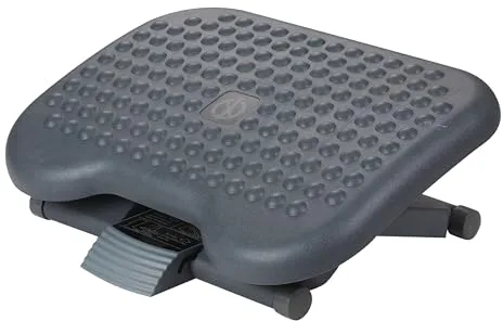 Q-Connect Reposapiés Ajustable en 3 Alturas: 110, 140, 170 mm - Base Antideslizante - Efecto Masaje - Ángulo 0-30° - Color Antracita