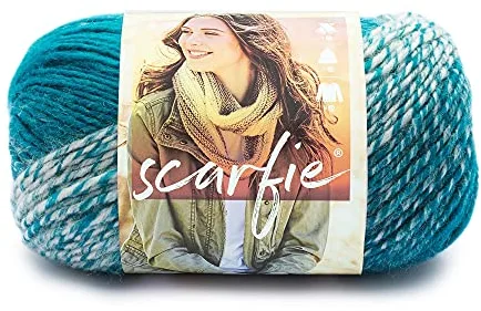 Lion Brand Yarn 826-215 Scarfie Yarn, Crema/Verde Azulado, Mezcla de Lana, 21.59x12.065x12.065 cm, 285