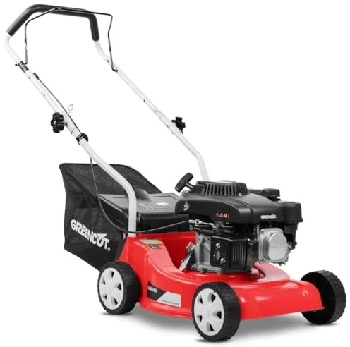 GREENCUT GLM660X - Cortacésped a Gasolina 4 Tiempos, Motor Potente, Ancho de Corte 39 cm Ajustable, con Recogedor, Ideal para Jardines hasta 300 m², Color Rojo y Negro