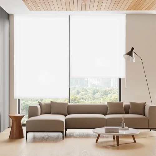 Blindecor Ara | Estor enrollable translúcido liso - Blanco Roto, 120 x 175 cm (ancho por alto) | Tamaño de la Tela 117 x 170 cm | Estores para ventanas