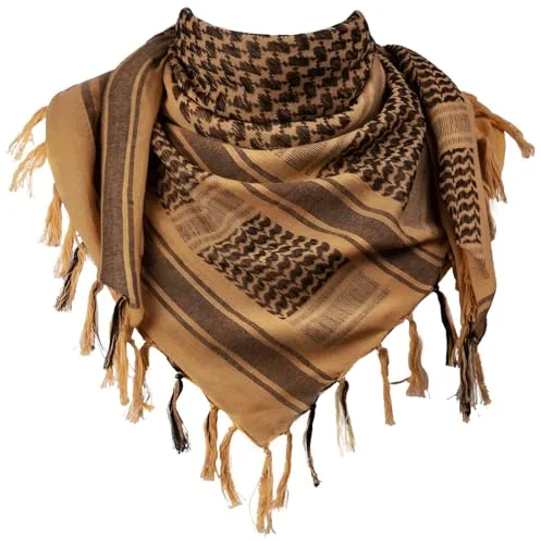 FREE SOLDIER Bufanda Militar Shemagh Tactical Desert Keffiyeh Bufanda de Cuello con Cabeza Bufanda árabe con Borla 43x43 Pulgadas,Marrón