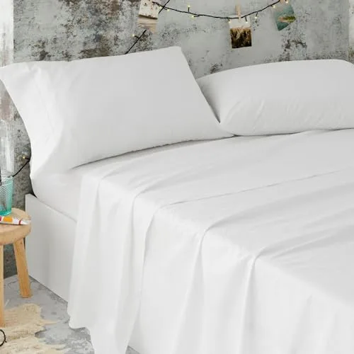 Burrito Blanco Sábanas de Hostelería | Juego de Sábanas 135x190/200 | Ropa de Cama Algodón/Poliéster | Fácil Planchado | Color Blanco | Disponible en Más Medidas