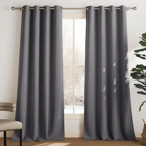 PONY DANCE Cortinas Termicas Aislantes Frio y Calor Cortinas Opacas Salon Dormitorio 2 Piezas 140x240 CM Blackout Curtains Grises con Ojales para Habitacion Comedor