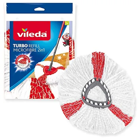 Vileda Recambio Turbo,Compatible con Todos los Sistemas Turbo de Vileda, Rendimiento Extra Apto para Todo Tipo de Suelos Duros,Elimina el 99% de Las bacterias Solo con Agua,1 Unidad Paquete de 1