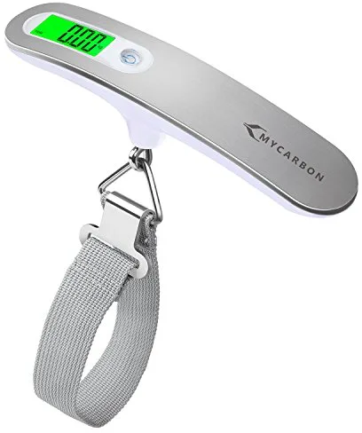 MYCARBON Escala del Equipaje Digital 110 LB / 50 kg Capacidad Peso Maletas Báscula LCD Portátil Báscula Maletas Viaje (Blanco)