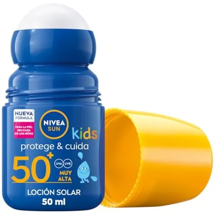 NIVEA SUN Protege & Cuida Kids - Roll-On FP50+ - Protector Solar Infantil - Protección UVA/UVB Muy Alta - Resistente al Agua - Aplicación Fácil - Para Niños desde 3 años - Piel Delicada - 50 ml