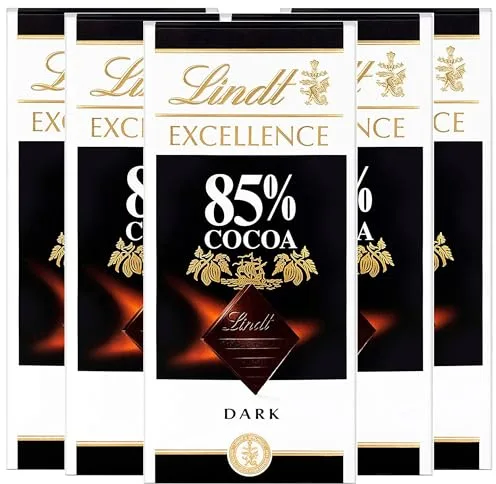 Lindt Chocolate EXCELLENCE 85%, tableta de chocolate puro, chocolate negro aromático, extrafino, delicado e intenso, 100g, pack de 5 unidades
