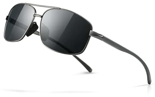 SUNGAIT Gafas de sol Hombre Polarizadas Clásico Retro metal Marco Gunmetal/gris 2458