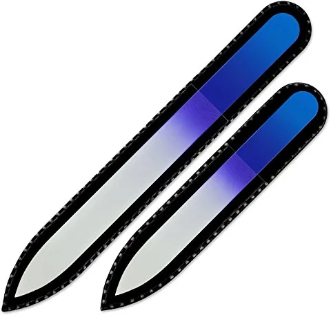 Mont Bleu Conjunto de 2 limas de uñas de cristal de color en estuche de negro - vidrio templado checo auténtico - Fabricado a mano en la República Checa