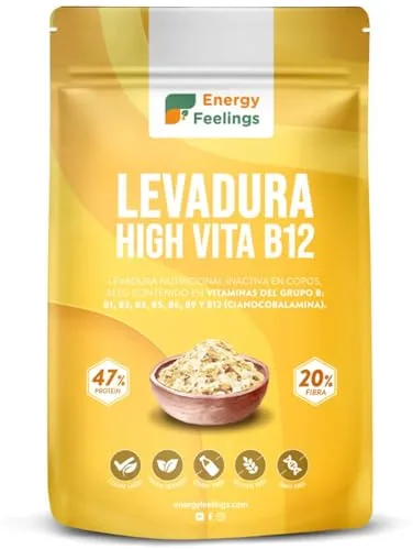 Energy Feelings Levadura Nutricional B12 250g, Nutritional Yeast en Copos Rica en Vitamina B y Proteínas 47%, Levadura Nutricional Sin Gluten Inactiva, Ideal para Queso Vegano