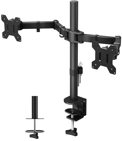 BONTEC Soporte Monitor Doble para Monitor 13-27 Pulgadas LED/LCD, Soporte 2 Monitores Peso Máximo 10KG de Cada Brazo, Giro de 360° y Rotación de 180°, Altura Ajustable, VESA 75/100 mm, Negro