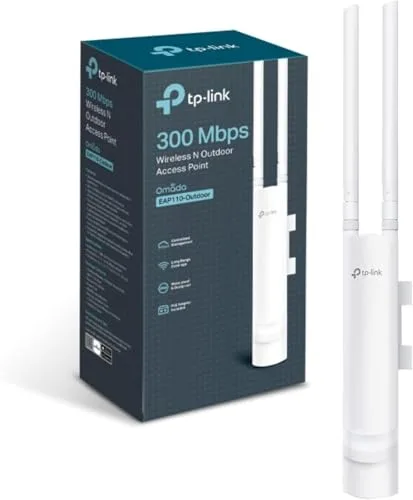 TP-Link EAP110-Outdoor - Punto de Acceso inalámbrico N a 300mbps, para Exteriores, Resistente al Agua, Ideal para Wi-Fi de jardín, Gestión centralizada, PoE de Soporte pasivo, Instalación Flexible