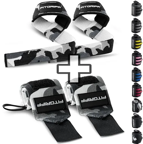 Fitgriff® Straps y Muñequeras para Gym (1 Conjunto) - Accesorios para Gimnasio, Musculacion, Fitness - para Hombre y Mujer (Camo)