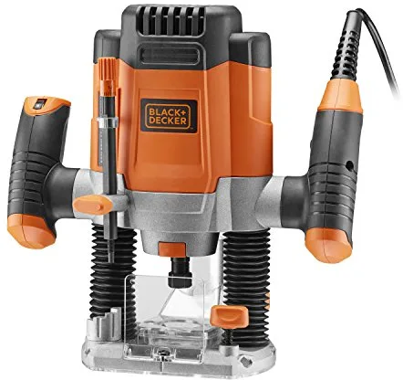 BLACK+DECKER Fresadora eléctrica 1200W, velocidad variable 8.000-28.000 rpm, profundidad de corte 55mm, bloqueo de eje, accesorios incluidos, KW1200E-QS