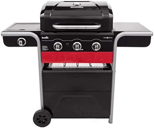 Char-Broil Barbacoa de Gas Gas2Coal 330 Hybrid - Barbacoa híbrida a gas y carbón con 3 quemadores y bandeja para carbón patentada, - Ideal para cocinar al aire libre, jardín y patio