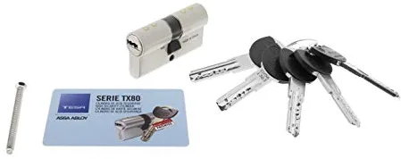 Tesa Assa Abloy, TX853035N, Cilindro de Alta Seguridad, TX80, Doble Embrague, Leva Larga, Llave - Llave, Niquelado, 30 x 35 mm
